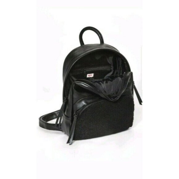 Women's Faux Leather and Faux Fur MINI Backpack Mossimo Supply Co Black - Picture 3 of 4